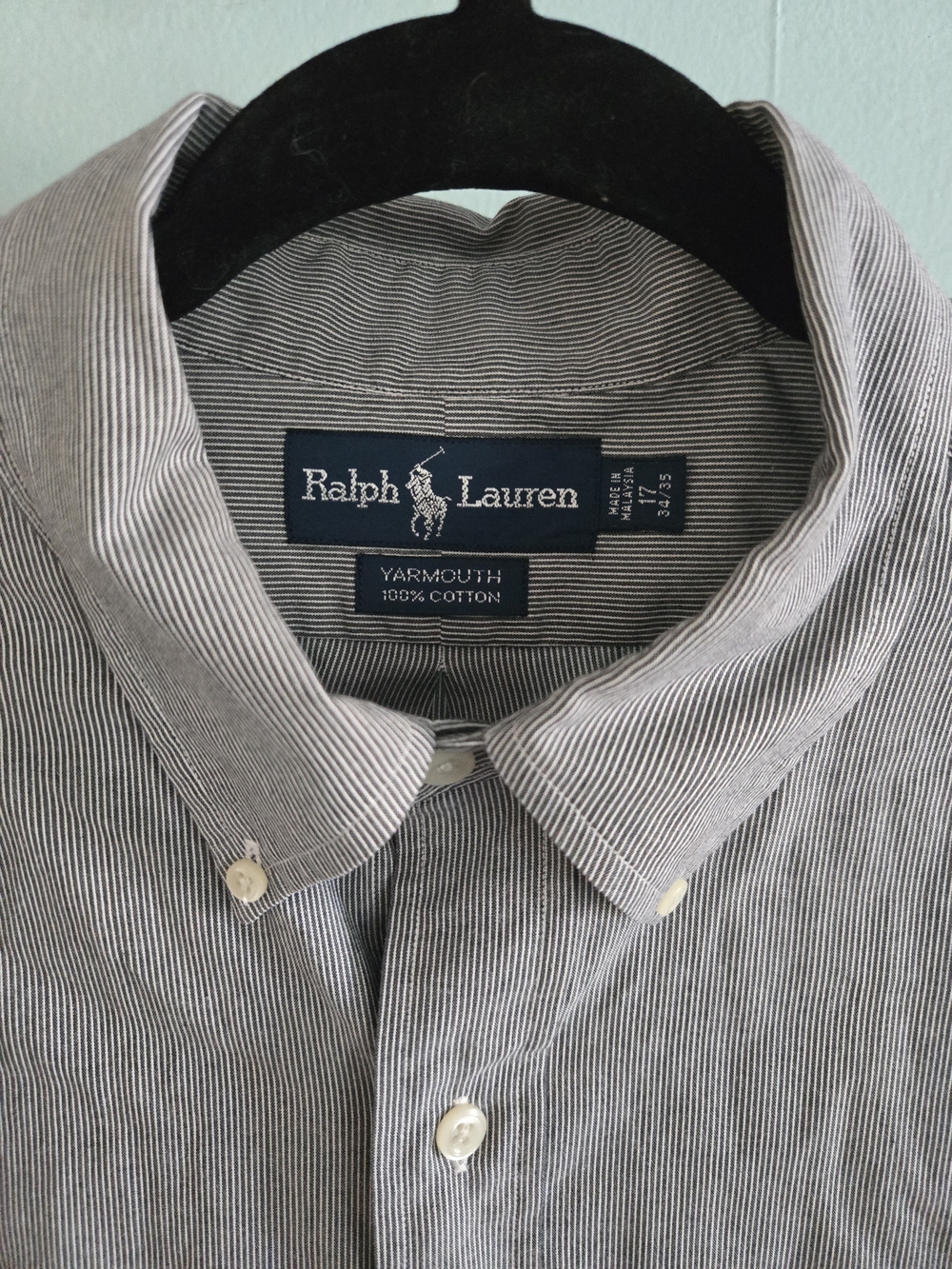 Vtg Ralph Lauren Yarmouth Men 17 34/35 Classic Fit Navy White Stripe Navy Pony